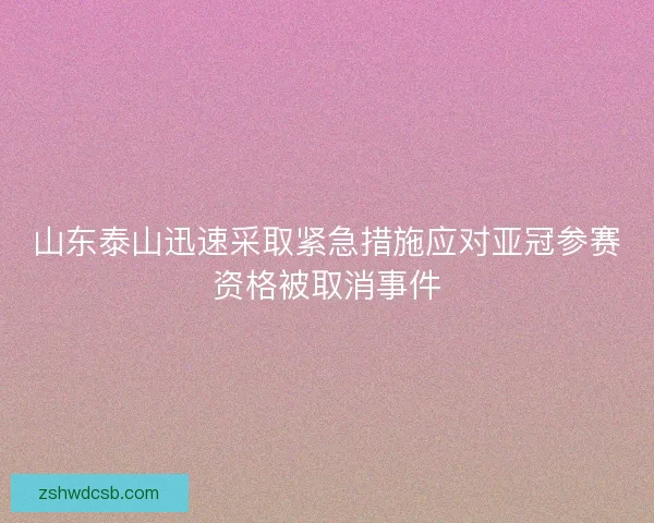 山东泰山迅速采取紧急措施应对亚冠参赛资格被取消事件